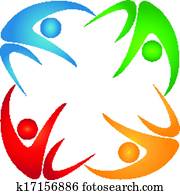Group of four colored people logo