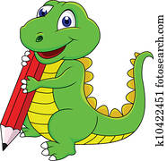 Happy dinosaur cartoon writing with Happy dinosaur cartoon writing with