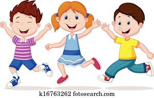 heureux, enfants, dessin animé, courant