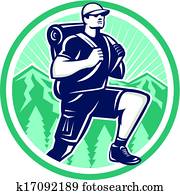 Hiker Hiking Mountain Retro Hiker Hiking Mountain Retro