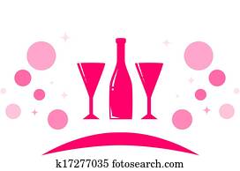 holiday icon with two glass, bottle holiday icon with two glass, bottle