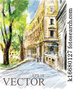 Illustration of city street.