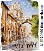 ilustración, de, calle de la ciudad