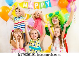 jolly kids group and clown on birthday party