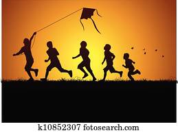 Kids flying a kite Kids flying a kite