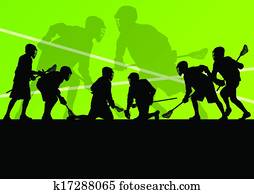 Lacrosse players active sports silhouettes background illustration Lacrosse players active sports silhouettes background illustration