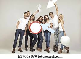 Laughing group of palls in good mood