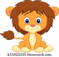 leão bebê, caricatura, sentando