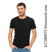 man in blank black t-shirt