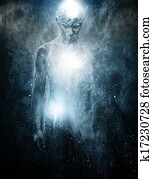 Man with conceptual spiritual body art