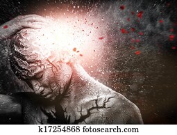 Man with conceptual spiritual body art