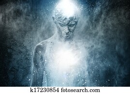 Man with conceptual spiritual body art