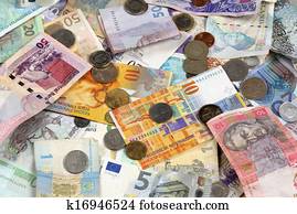 Many banknotes and coins donation