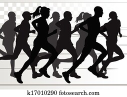 Marathon runners detailed active man and woman illustration Marathon runners detailed active man and woman illustration