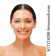 mulher bonita, com, rosto meio, bronzeado