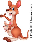 mutter baby, känguruh, karikatur