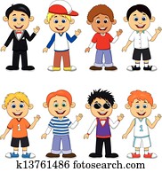 niño, caricatura, colección, conjunto