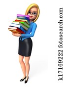 Office woman with books pile