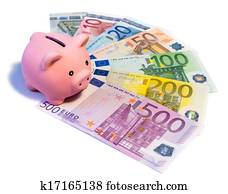 piggibank, auf, euro- banknoten