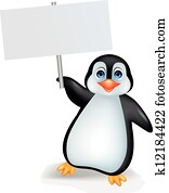 pingüim, com, sinal branco