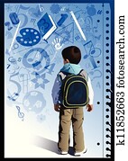 poco, estudiante, en, el, cuaderno, página