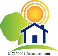 Real estate house tree and sun logo