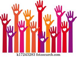 red hands with heart, vector