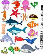 Sea life cartoon set Sea life cartoon set