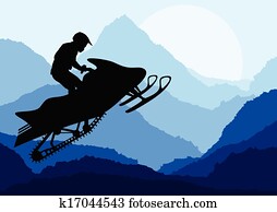 Snowmobile riders landscape background illustration vector Snowmobile riders landscape background illustration vector