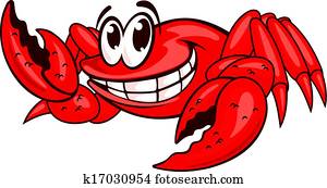 sorrindo, vermelho, carangueijo