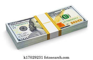 Stack of new 100 US dollar banknotes