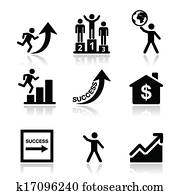 Success in business icons set