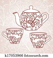 Teapot with tea cups Teapot with tea cups