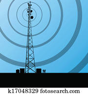 Telecommunications radio tower or mobile phone base station concept background vector Telecommunications radio tower or mobile phone base station concept background vector