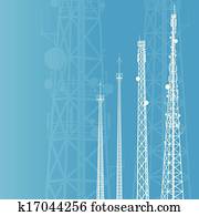 Telecommunications tower, radio or mobile phone base station vector background Telecommunications tower, radio or mobile phone base station vector background