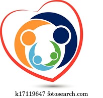 trabajo en equipo, familia, en, corazón, logotipo