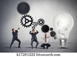 trabalho equipe, powering, um, idéia