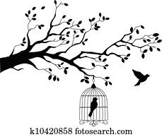 Tree silhouette with bird flying Tree silhouette with bird flying