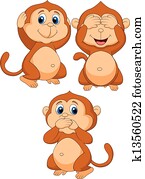 trois, sage, singe, dessin animé