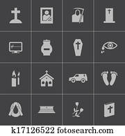 Vector black funeral icons set Vector black funeral icons set