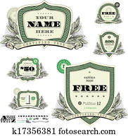 vector, dinero, marcos, con, hoja, woodcut, decoración