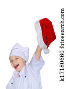 vrolijk, topkok, meisje, met, kerstmuts