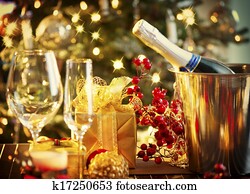 weihnachten neues jahr, feiertag, tisch, setting., feier weihnachten neues jahr, feiertag, tisch, setting., feier