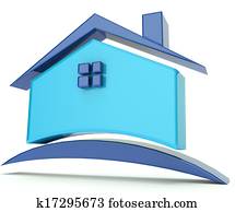 woning, blauwe, dak, illustratie, logo