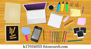 Work desk with office stationery