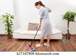 Young Maid Cleaning Floor Young Maid Cleaning Floor