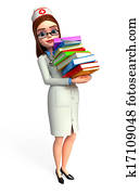 Young Nurse with books pile Young Nurse with books pile