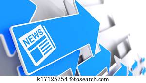 zeitung, symbol, mit, nachrichten, titel, auf, blau, arrow.