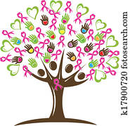 árbol, con, corazones, manos, y, cinta