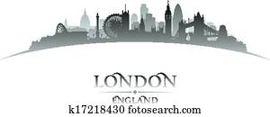 לונדון, אנגליה, קו רקיע של עיר, צללית, רקע לבן